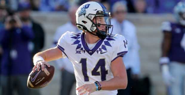 TCU Horned Frogs quarterback Chandler Morris attempts a pass during a college football game in the Big 12.